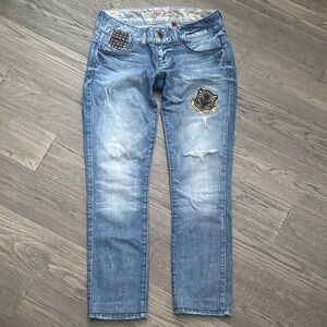 Guess | Vintage Y2K Stretch Light Blue Embellished Studded Skinny Jeans Size 27